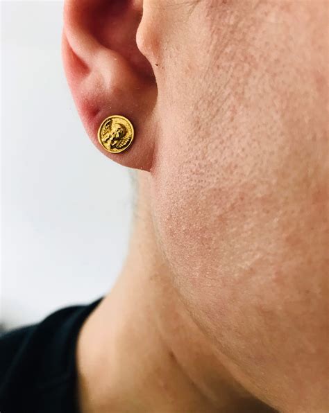 versace gold stud earrings men's